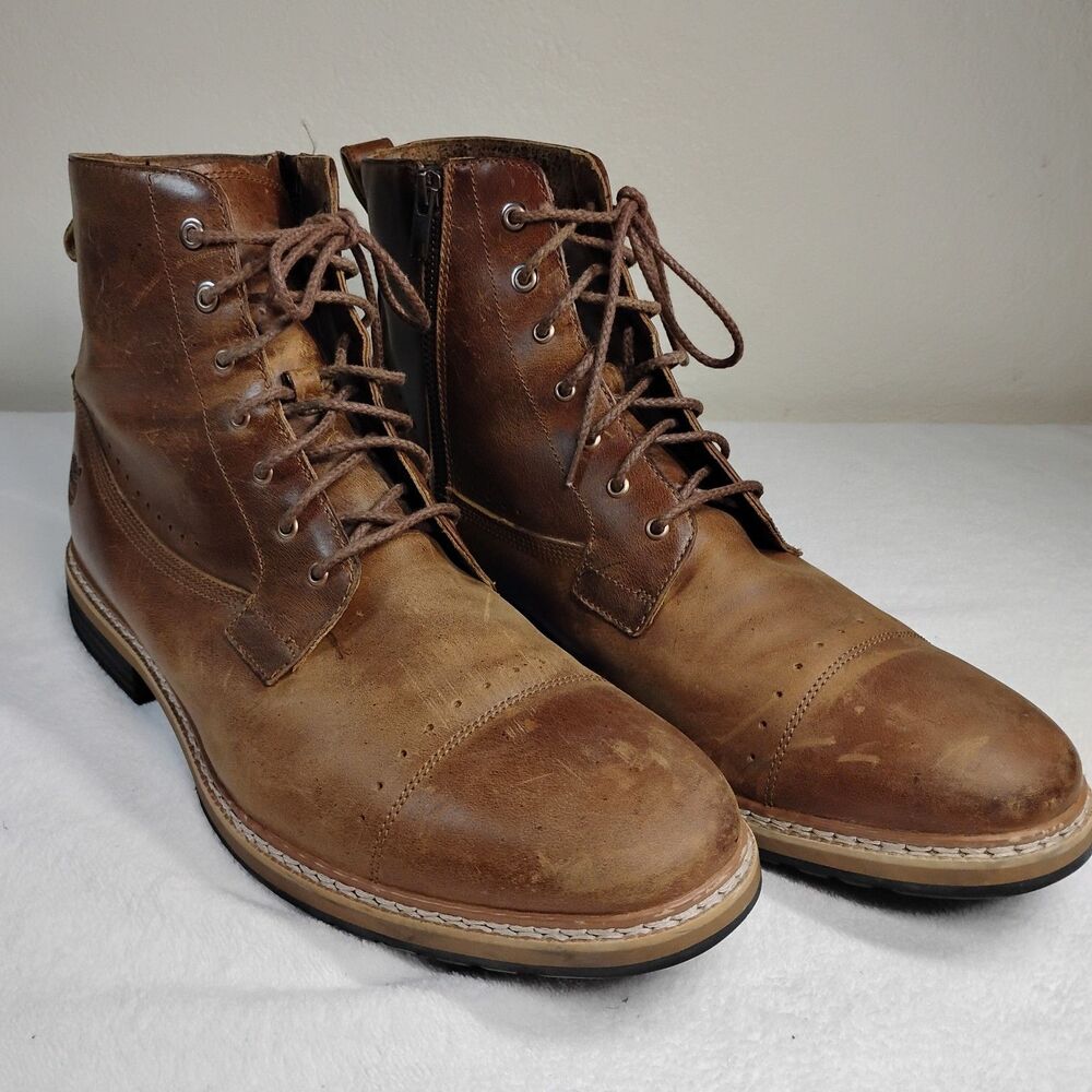 Timberland West Haven A12U8 Men's 12 Full Grain Tan Leather 6" Side Zip Boots